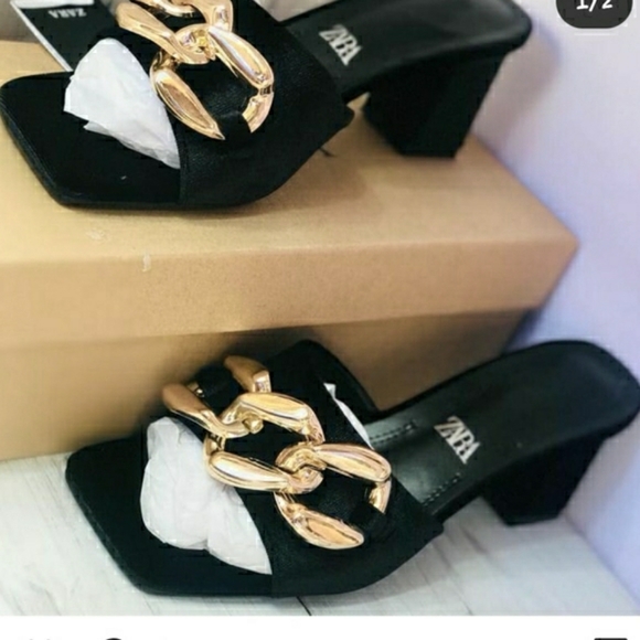 ZARA HEELED VELVET SANDALS WITH CHAIN Bloggers favorite - Picture 7 of 14